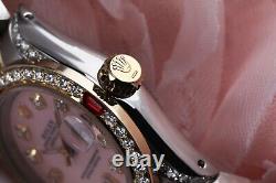 Rolex Datejust Ruby 26 MM Pink Pearl Dial Diamond Bezel/lugs Two Tone Watch