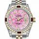 Rolex Datejust Ruby 26 Mm Pink Pearl Flower Dial Two Tone Diamond Watch