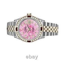 Rolex Datejust Ruby 26 MM Pink Pearl Flower Dial Two Tone Diamond Watch