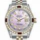 Rolex Datejust Ruby 36 Mm Pink Pearl Dial Diamond Bezel/lugs Two Tone Watch