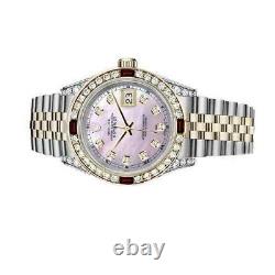 Rolex Datejust Ruby 36 MM Pink Pearl Dial Diamond Bezel/lugs Two Tone Watch