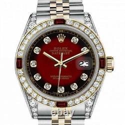 Rolex Datejust Ruby 36 MM Red Vignette Dial Diamond Bezel/lugs Two Tone Watch