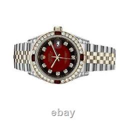 Rolex Datejust Ruby 36 MM Red Vignette Dial Diamond Bezel/lugs Two Tone Watch