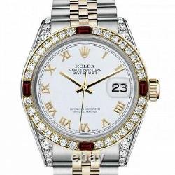 Rolex Datejust Ruby 36 MM White Roman Numeral Dial Two Tone Diamond Watch