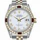 Rolex Datejust Ruby 36 Mm White Roman Numeral Dial Two Tone Diamond Watch