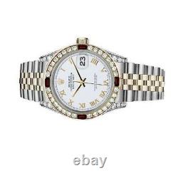 Rolex Datejust Ruby 36 MM White Roman Numeral Dial Two Tone Diamond Watch
