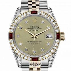 Rolex Datejust Ruby Champagne Diamond Dial Midsize Two Tone Diamond Watch