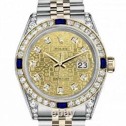 Rolex Datejust Sapphire 26 MM Champagne Logo Dial Two Tone Diamond Watch