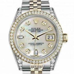 Rolex Datejust White Pearl Baguette Diamond Dial 31mm Two Tone Diamond Watch