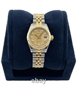 Rolex Ladies Quickset Two Tone Factory Champagne Jubilee Diamond Dial Watch