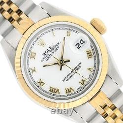Rolex Ladies Two Tone Factory White Dial Datejust Watch 26MM Polished + Serviced