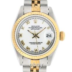 Rolex Ladies Two Tone Factory White Dial Datejust Watch 26MM Polished + Serviced