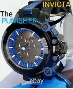 SALE $150. Punisher Invicta Watch 55mm Black Blue Silicone Strap 2-Triggers