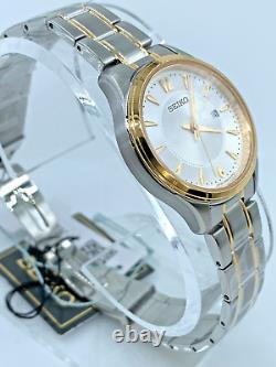 Seiko Essentials Womens Two Tone Stainless Steel White Watch SUR474 MSRP $275