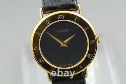 Vintage N MINT- Gucci 3000.2. L Black Dial Gold Women's Quartz Watch From JAPAN