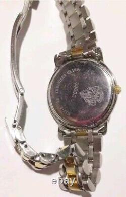 Vtg Women Gucci Watch 8000.2l Gold & Silver Case Steel Bracelet Black Face Swiss