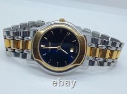 Vtg Women Gucci Watch 8000.2l Gold & Silver Case Steel Bracelet Black Face Swiss