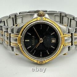 Women's Vintage GUCCI Two-Tone All Steel Swiss Made Watch Black Dial 9040L withBox