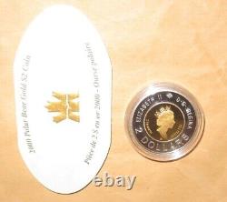 2000 CANADA Pièce de monnaie en or et en argent Proof d'ours polaire en or 2 $ avec certificat d'authenticité et boîte