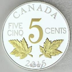 2015 5 cents Deux feuilles d'érable Héritage du Canada Nickel 99,99% Argent, plaqué or