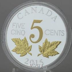 2015 5 cents Deux feuilles d'érable Héritage du Canada Nickel 99,99% Argent, plaqué or