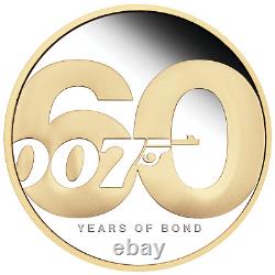 60 ANS DE BOND 2022 2oz 2$ PIÈCE D'ARGENT PROOF GILDED GILT DE James 007
