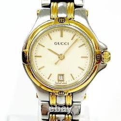 Excellent Gucci 9040L Quartz Cadran crème Montre à quartz bicolore pour femme A77