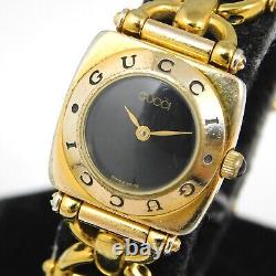 Gucci 6400l Montre Vintage pour Femmes en Noir et Or Fabriquée en Suisse à Quartz F73
