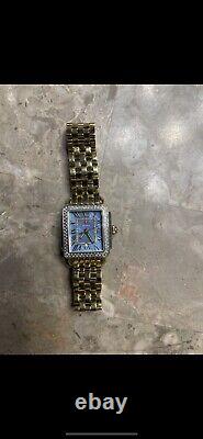 Michele Diamond Deco Madison RARE Cadran Bleu Pâle avec 2 Bracelets Or & Deux Tons
