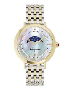 Mode bracelet bicolore 36 mm Salvatore Ferragamo Logomania pour femmes avec phase de lune