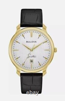 Montre Bulova 97B204 pour homme Frank Sinatra Classic en ton or avec bracelet en cuir noir