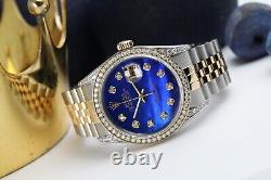 Montre Rolex Datejust 36 MM avec cadran bleu nacré, lunette/décorations diamant et bracelet bicolore
