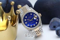 Montre Rolex Datejust 36 MM avec cadran bleu nacré, lunette/décorations diamant et bracelet bicolore
