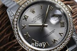 Montre Rolex Datejust 36 MM avec cadran en chiffres romains gris ardoise et deux tons de diamants