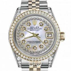 Montre Rolex Datejust 36 MM cadran nacre blanc lunette/lugs diamant bicolore