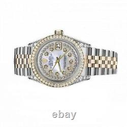 Montre Rolex Datejust 36 MM cadran nacre blanc lunette/lugs diamant bicolore