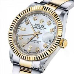 Montre Rolex Datejust 36 MM en deux tons avec cadran en diamants baguette et nacre blanche