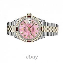 Montre Rolex Datejust Ruby 26 MM Cadran fleuri rose brillant en deux tons avec diamants