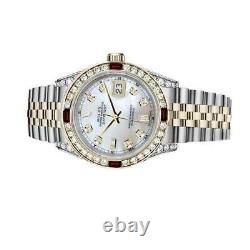 Montre Rolex Datejust Ruby 36 MM Cadran baguette en perle blanche en deux tons avec diamants