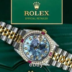 Montre Rolex Datejust Ruby 36 MM avec cadran en perle tahitienne et lunette / anses en diamant bicolore