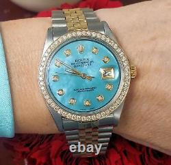 Montre Rolex Datejust en or et acier bicolore de 36mm avec bracelet Jubilé, cadran bleu Tiffany et diamants 1601