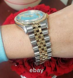 Montre Rolex Datejust en or et acier bicolore de 36mm avec bracelet Jubilé, cadran bleu Tiffany et diamants 1601