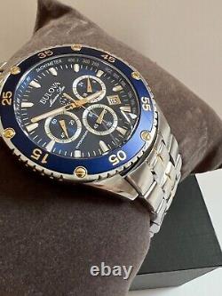Montre en acier inoxydable Bulova Marine Star Chronographe pour hommes 98B400 avec cadran bleu