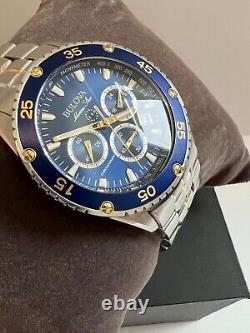 Montre en acier inoxydable Bulova Marine Star Chronographe pour hommes 98B400 avec cadran bleu