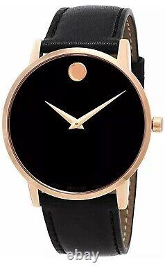 Nouvelle montre classique Movado pour hommes en or rose avec cadran noir 0607315
