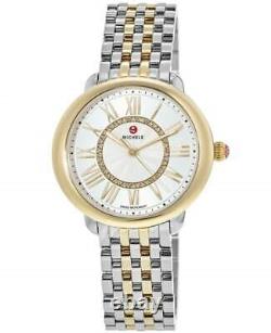 Nouvelle montre pour femme Michele Serein Mid Two-Tone en or 18 carats avec cadran en diamant MWW21B000148