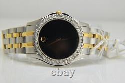 Nouvelle montre pour hommes Movado Corporate avec cadran noir, bicolore, personnalisée avec des diamants 0605975.