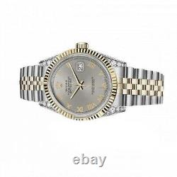 Rolex Datejust 36 MM Cadran gris ardoise avec chiffres romains et diamants, montre bicolore