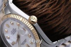 Rolex Datejust 36 MM Montre en deux tons avec cadran en diamant Baguette perle blanche