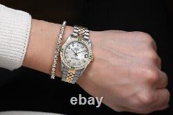 Rolex Datejust Émeraude Cadran Blanc Taille Moyenne Montre Deux Tons Diamant